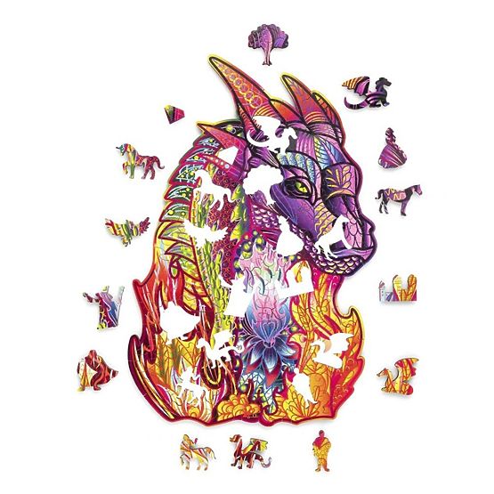 Puzzle in legno colorato - drago