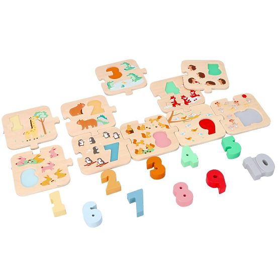 Puzzle in legno con animali - apprendimento dei numeri Montessori