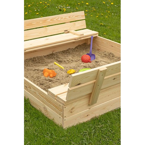 Sabbiera per bambini richiudibile con panche - 120x120 cm
