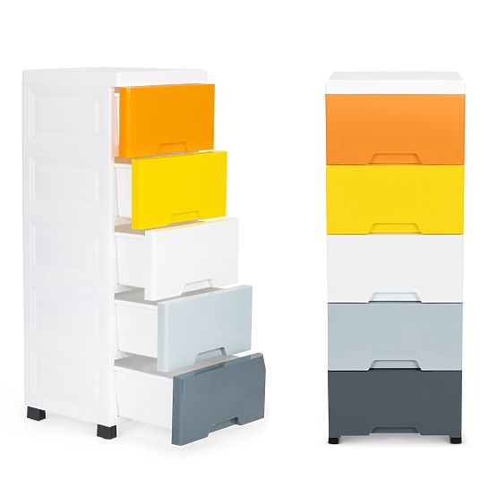Scaffale con 5 cassetti estraibili, gambe con ruote ModernHome