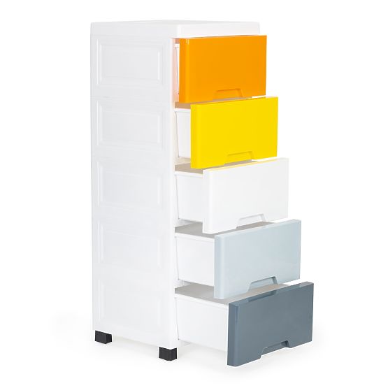 Scaffale con 5 cassetti estraibili, gambe con ruote ModernHome
