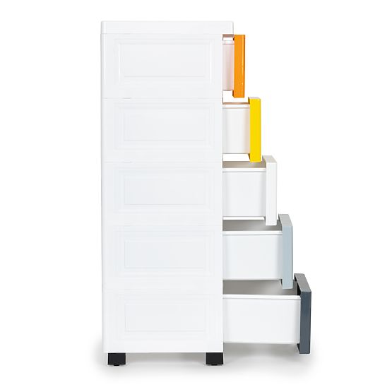 Scaffale con 5 cassetti estraibili, gambe con ruote ModernHome