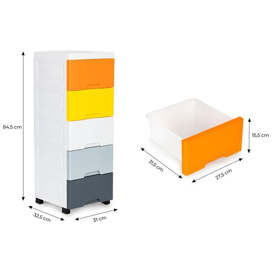 Scaffale con 5 cassetti estraibili, gambe con ruote ModernHome