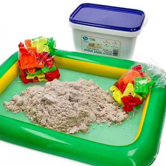 Sabbia cinetica da 3 kg con sabbiera gonfiabile e stampi