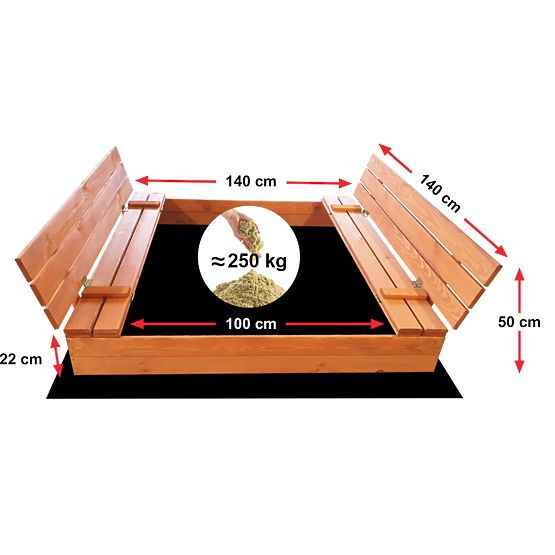 Sabbiera richiudibile con panche 140 x 140 - impregnato