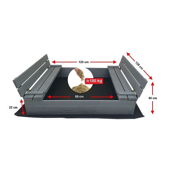 Sabbiera richiudibile con panche 120x120 cm - grigia