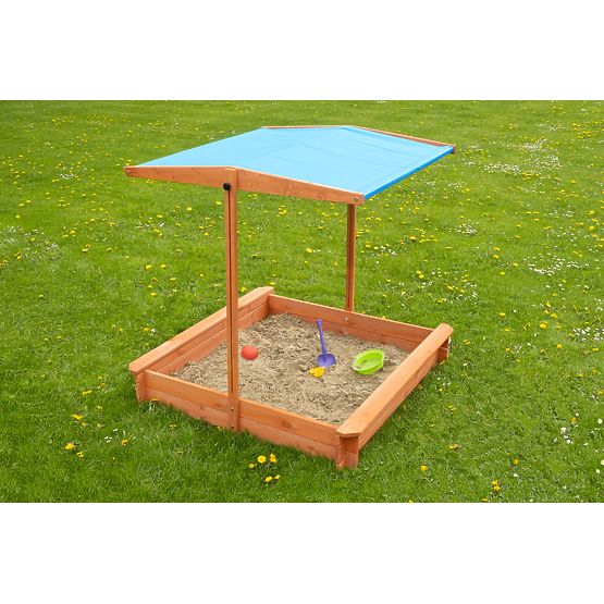 Sabbiera in legno con panche e tettoia 120 x 120 - blu