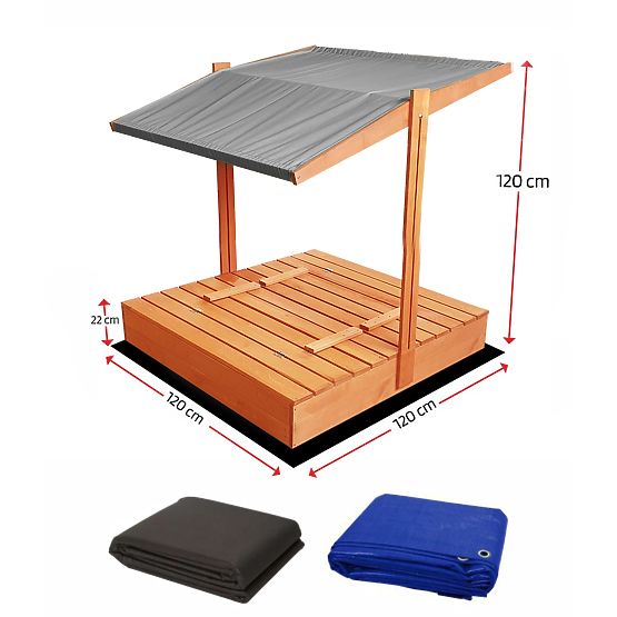 Sabbiera richiudibile con panche e tettoia 120 x 120 - grigio