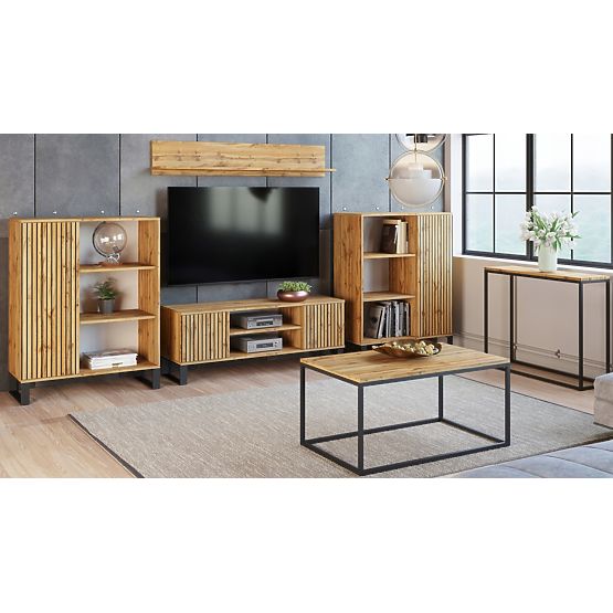 Scaffale armadio Fondi rovere craft dorato - nero, decorazione a lamelle