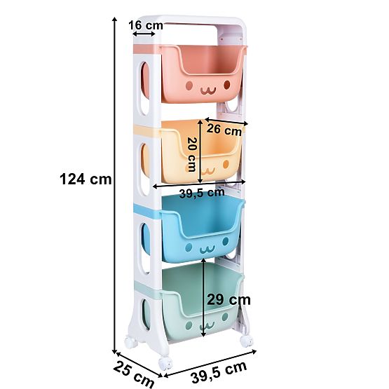Scaffale in plastica su ruote BOBBY con 4 ripiani
