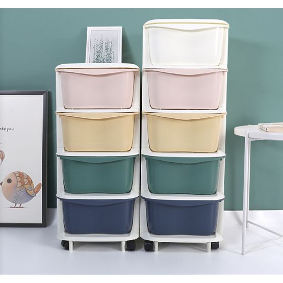 Scaffale in plastica su ruote per bambini con cassetti