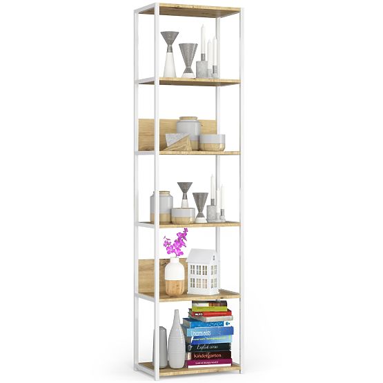 Scaffale loft in metallo 50 cm - bianco-rovere artisan - 6 ripiani
