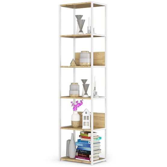 Scaffale loft in metallo 50 cm - bianco-rovere artisan - 6 ripiani