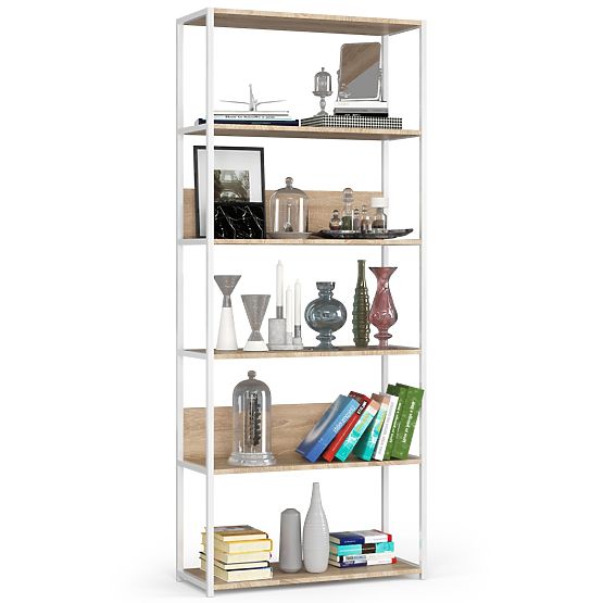 Scaffale loft in metallo 80 cm - bianco-rovere sonoma - 6 ripiani
