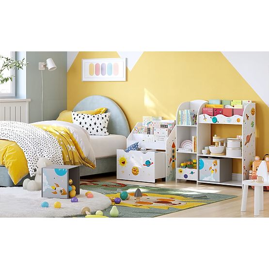 Scaffale per giocattoli armadietto per bambini 5 ripiani 2 scatole di stoccaggio scomparti per libri