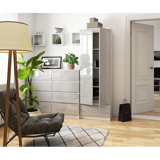 SCAFFALE R 60 cm CLP 1 CASSETTO 4 RIPIANI BIANCO / LUCIDO METALLICO