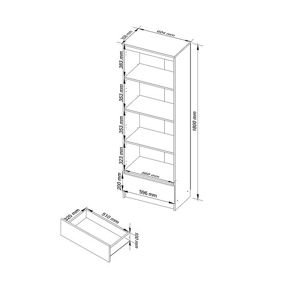 SCAFFALE R 60 cm CLP 1 CASSETTO 4 RIPIANI BIANCO / LUCIDO METALLICO