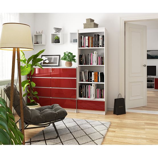 SCAFFALE R 60 cm CLP 1 CASSETTO 4 RIPIANI BIANCO / ROSSO LUCIDO