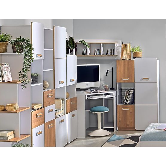 Scrivania angolare L11 - bianco / rovere nash