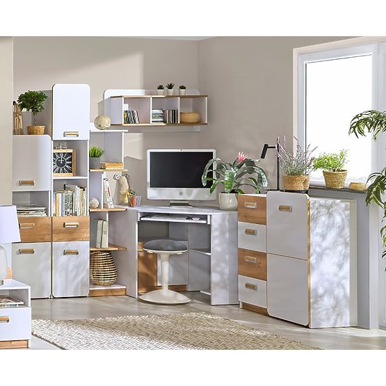Scrivania angolare L11 - bianco / rovere nash