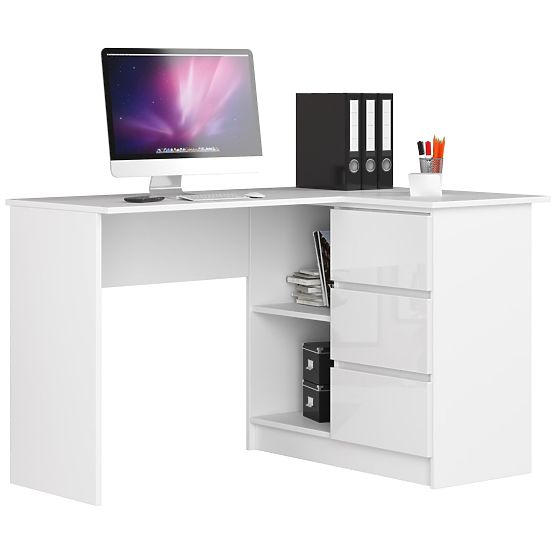 SCRIVANIA ANGOLARE B16 124 cm DESTRA 3 CASSETTI PK BIANCO / BIANCO LUCIDO