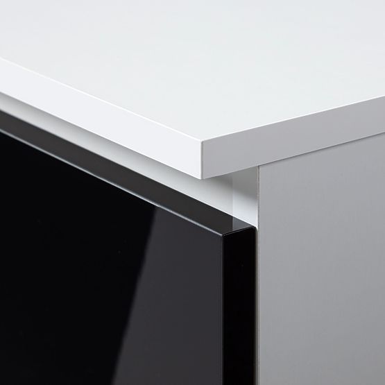 SCRIVANIA ANGOLARE B16 124 cm DESTRA 3 CASSETTI PK BIANCO / NERO LUCIDO
