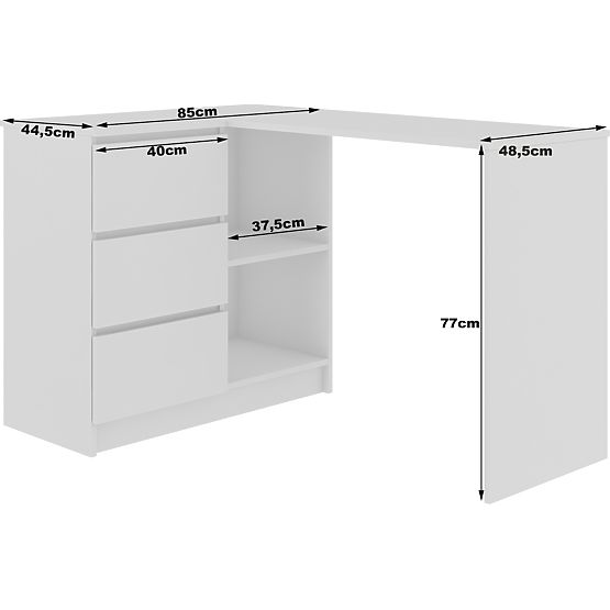 SCRIVANIA ANGOLARE B16 124 cm SINISTRA 3 CASSETTI PK BIANCO / BIANCO LUCIDO