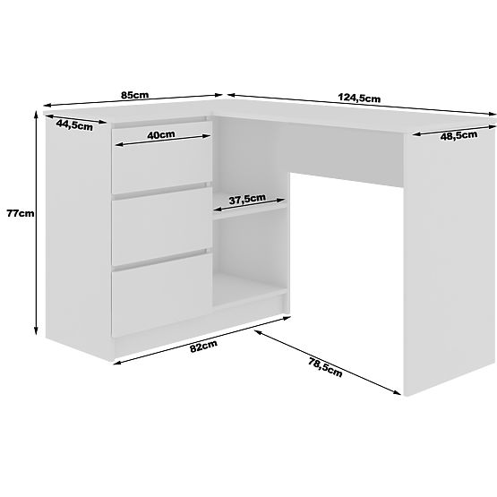SCRIVANIA ANGOLARE B16 124 cm SINISTRA 3 CASSETTI PK BIANCO / SONOMA