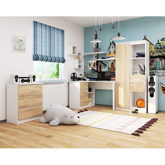 SCRIVANIA ANGOLARE B16 124 cm SINISTRA 3 CASSETTI PK BIANCO / SONOMA