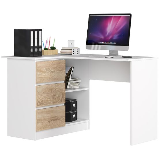SCRIVANIA ANGOLARE B16 124 cm SINISTRA 3 CASSETTI PK BIANCO / SONOMA