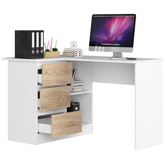 SCRIVANIA ANGOLARE B16 124 cm SINISTRA 3 CASSETTI PK BIANCO / SONOMA