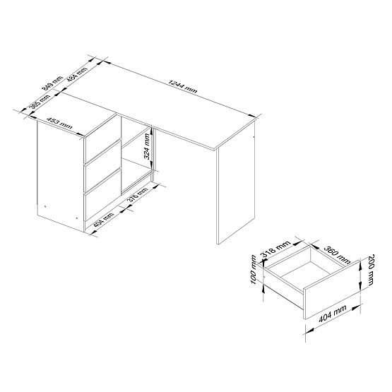 SCRIVANIA ANGOLARE B16 124 cm SINISTRA 3 CASSETTI PK BIANCO / SONOMA