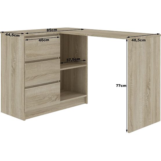 SCRIVANIA ANGOLARE B16 124 cm SINISTRA 3 CASSETTI ROVERE SONOMA / BIANCO