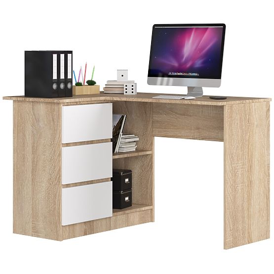 SCRIVANIA ANGOLARE B16 124 cm SINISTRA 3 CASSETTI ROVERE SONOMA / BIANCO