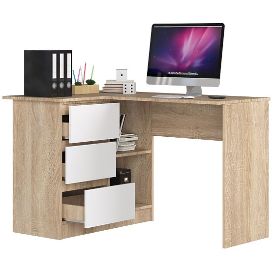 SCRIVANIA ANGOLARE B16 124 cm SINISTRA 3 CASSETTI ROVERE SONOMA / BIANCO