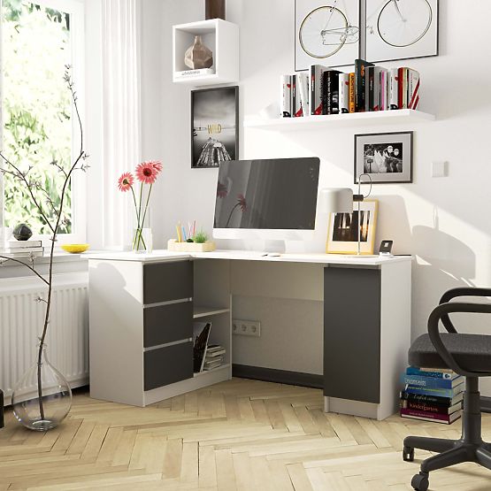 SCRIVANIA ANGOLARE B20 CLP SINISTRA BIANCO / GRIGIO