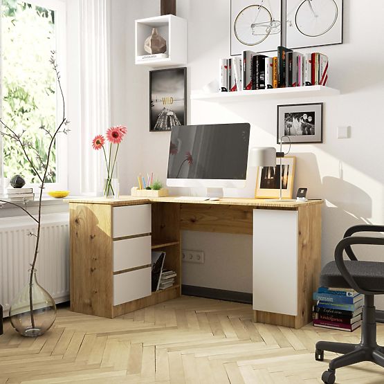 SCRIVANIA ANGOLARE B20 CLP SINISTRA PK ROVERE ARTISAN / BIANCO