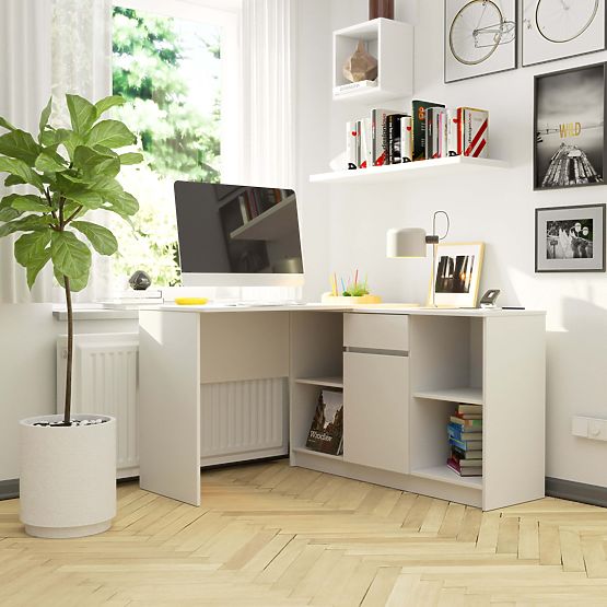 SCRIVANIA ANGOLARE - SET B-17 COMÒ E SCRIVANIA PK BIANCO