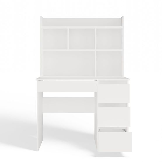 Scrivania MIJAS Destra con Sopralzo Bianco Opaco 4 Cassetti 4 Scaffali per Ufficio Camera