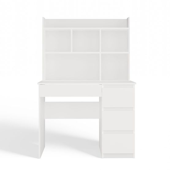 Scrivania MIJAS Destra con Sopralzo Bianco Opaco 4 Cassetti 4 Scaffali per Ufficio Camera