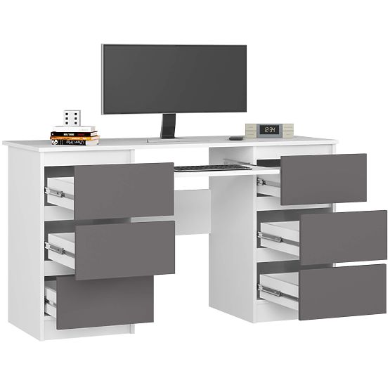 Scrivania per computer A-11 135 cm 6 cassetti PK bianco-grafite grigio