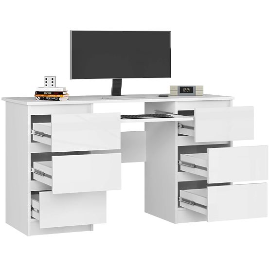 SCRIVANIA PER COMPUTER A-11 135 cm 6 CASSETTI PK BIANCO / LUCIDO BIANCO