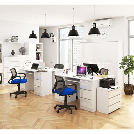 SCRIVANIA PER COMPUTER A-11 135 cm 6 CASSETTI PK BIANCO / LUCIDO BIANCO