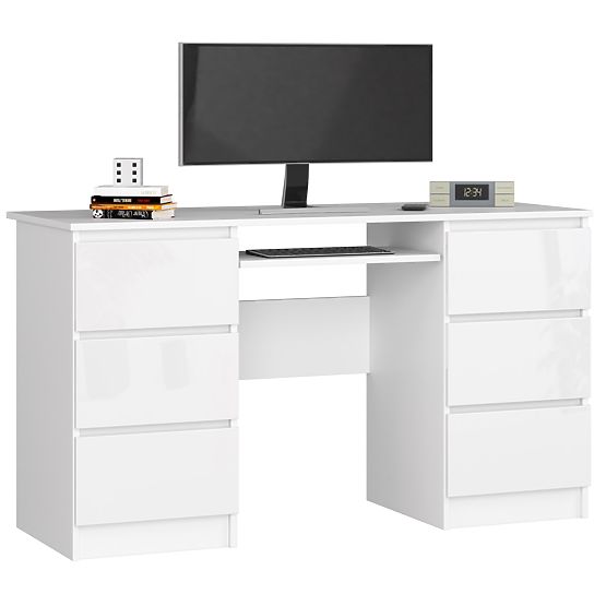 SCRIVANIA PER COMPUTER A-11 135 cm 6 CASSETTI PK BIANCO / LUCIDO BIANCO
