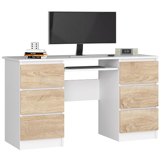 SCRIVANIA PER COMPUTER A-11 135 cm 6 CASSETTI PK BIANCO / SONOMA