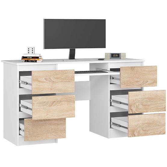 SCRIVANIA PER COMPUTER A-11 135 cm 6 CASSETTI PK BIANCO / SONOMA
