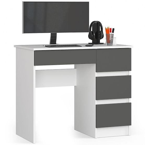 Scrivania per computer A-7 90 cm destra PK - bianco-grafite grigio