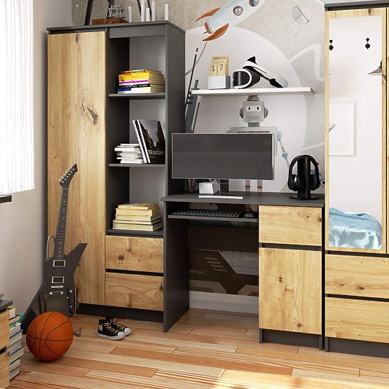 SCRIVANIA PER COMPUTER PIKSEL PK GRIGIO / ROVERE ARTIGIANO - DESTRO