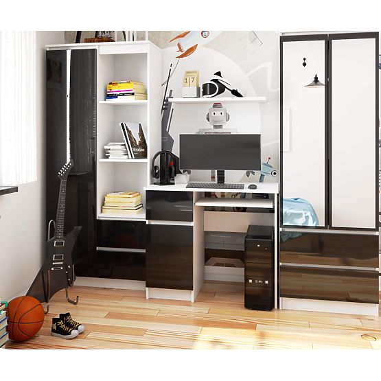 SCRIVANIA PER COMPUTER PIKSEL PK NERO LUCIDO SINISTRA