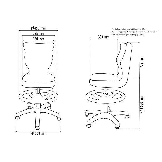 Sedia ergonomica per bambini regolabile in altezza 119-142 cm - grigia